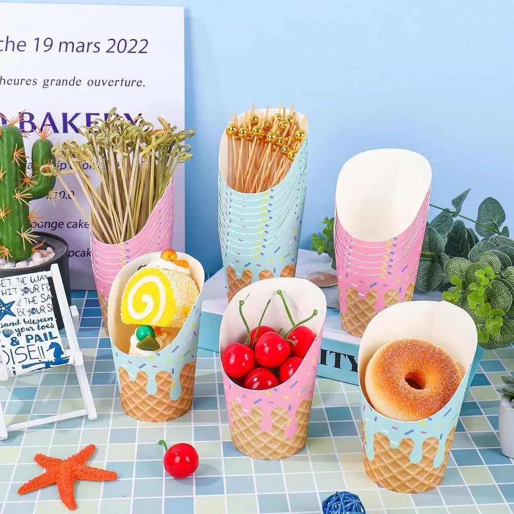 50Pcs Ice Cream Charcuterie Paper Cups Set - Pink & Blue Sprinkle Summer Party